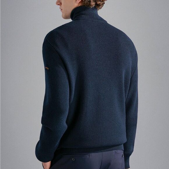 New Paul & Shark Yachting Black Iconic Quarter Zip Wool Sweater Mens 2X Tall - Picture 4 of 8